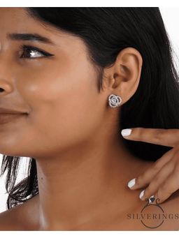 Silverings - 925 Sterling Silver White Spiral Zircon Earrings