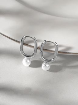 Palmonas - White U-Shape Pearl Hoop Earrings