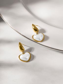 Palmonas - White Soft Heart Pearl Drop Earrings