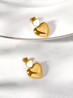 Palmonas - White Dual Heart Pearl Drop Earrings