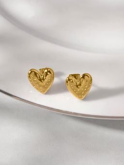 Palmonas - Gold Textured Heart Mini Stud Earrings