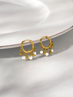 Palmonas - White Dangling Pearl Bead Hoop Earrings