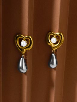 Palmonas - White Pearl Accent Heart Frame Drop Earrings