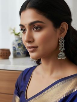 Accessher - Oxidised Silver Afghani Floral Jhumka Earrings