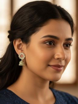 Accessher - Oxidised Silver Round Floral Dangler Jhumka Earrings
