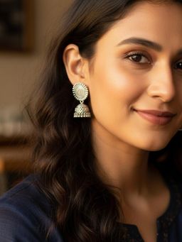 Accessher - Oxidised Silver Round Textured Jhumka Earrings