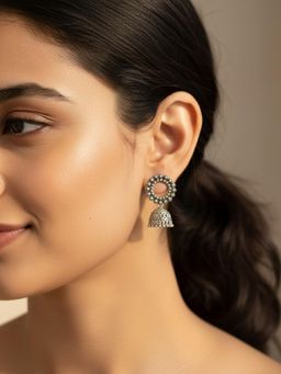 Accessher - Oxidised Silver Circular Tribal Jhumka Earrings
