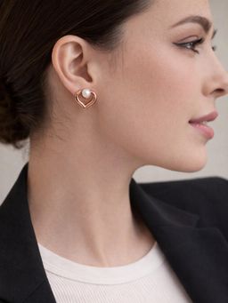 Accessher - Korean Style White Gold-Plated Heart Pearl Stud Earrings