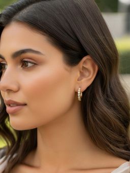 Accessher - White Gold-Tone Crystal Huggie Hoop Earrings