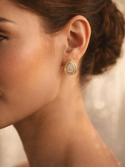 Accessher - White Gold-Plated Teardrop Crystal Stud Earrings