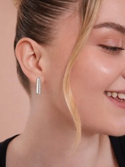 Accessher - White Silver-Tone Rhinestone Drop Earrings