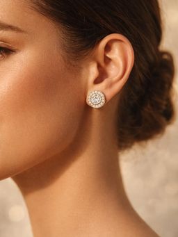 Accessher - White Gold-Plated Solitaire Crystal Halo Stud Earrings