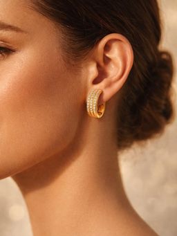 Accessher - White Gold-Plated Geometric Clip-On Crystal Hoop Earrings