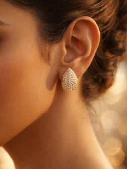 Accessher - White Gold-Tone Teardrop Rhinestone Stud Earrings