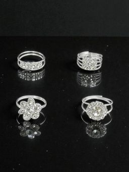 Accessher - White Silver-Tone Crystal Stackable Midi Rings