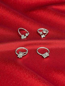 Accessher - White Silver-Tone Crystal Stackable Open Band Rings