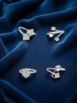 Accessher - White Silver-Tone Crystal Stackable Rings