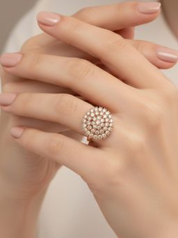 Accessher - White Gold-Tone Modern Design Adjustable Cocktail Ring