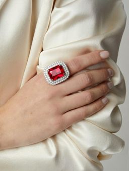 Accessher - Ruby Red Crystal Adjustable Fashion Ring