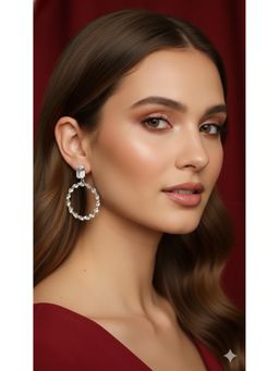 Kraft Smiths - White Silver Plated Crystal Hoop Drop Earrings