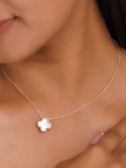 Silverings - 925 Sterling Silver White Clever Mother Of Pearl Gold Necklace