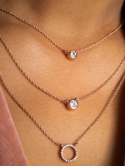 Silverings - 925 Sterling Silver White 3-Tier Solitaire Zircon Necklace