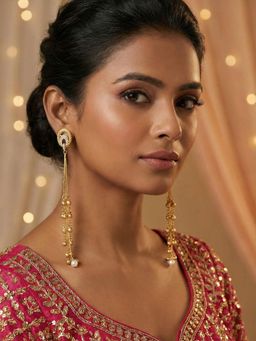 Niscka - Ghunghroo & White Ad Stones Matte Gold Plated Kashmiri Earrings