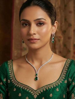 Niscka - Multi-Color Rhodium Plated American Diamond Necklace with Earrings