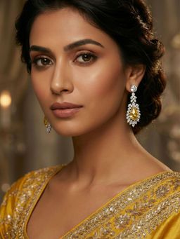 Niscka - Rhodium Plated White And Yellow American Diamond Earrings