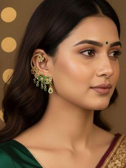 Niscka - Multi-Color Gold Plated Floral Ear Cuff Earrings