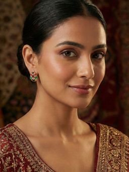 Niscka - Multi-Color Matte Gold Plated Multi Color Stone Water Stud Earrings