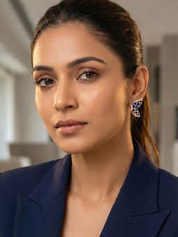 Niscka - Matte Gold Plated Royal Blue And White Ad Butterfly Earrings