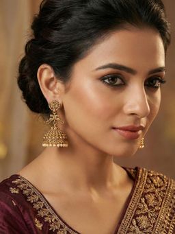 Niscka - White Elegant Gold Plated Peacock Jhumka Earrings