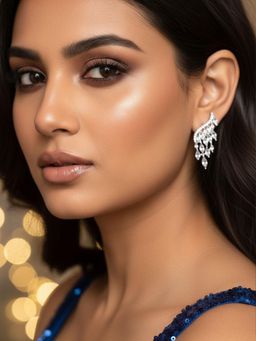 Niscka - Rhodium Plated White Ad Grapevine Earrings