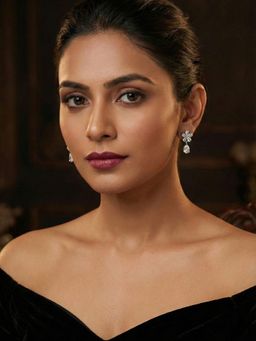 Niscka - Rhodium Plated Floral White Ad Earrings