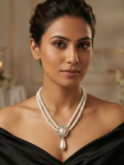 Niscka - White Elegant Double Layered Faux Pearl Necklace