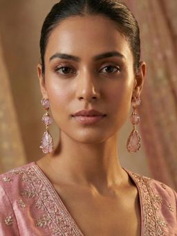 Niscka - Elegant Gold Plated White & Purple Stone Earrings