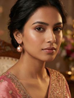 Niscka - Peach Rose Gold Plated Faux Pearl Drop Earrings