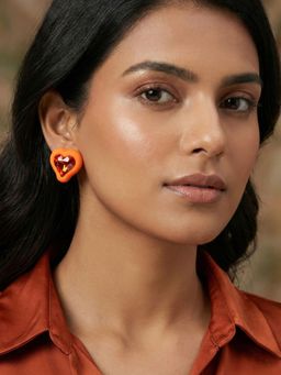 Niscka - Orange Heart Shaped Earrings