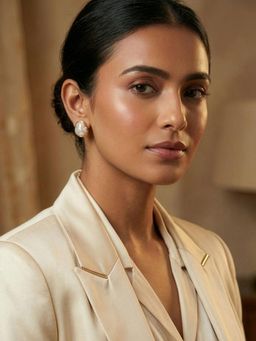 Niscka - White Matte Gold Plated Faux Pearl Stud Earrings