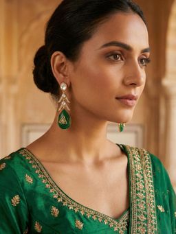 Niscka - Multi-Color Stones Gold Plated Long Earrings