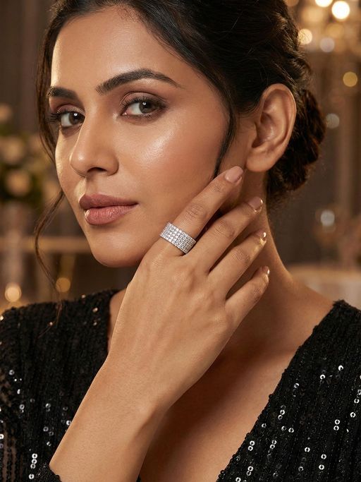 Niscka Elegant Rhodium Plated White Ad Stone Ring