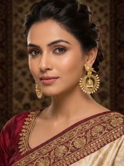 Niscka - White Matte Gold Plated Bird Design Pearls Jhumki Earrings