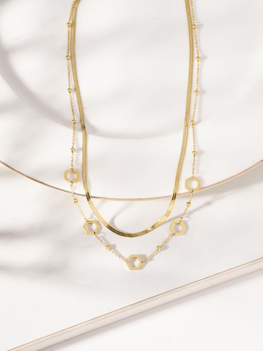 Palmonas Gold Circle Bead Linked Layered Necklace