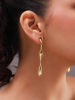 Voylla - Gold Flow Tide Ripple Drop Danglers Earrings