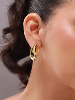 Voylla - Gold Flow Tide Wave Curves Studs Earrings