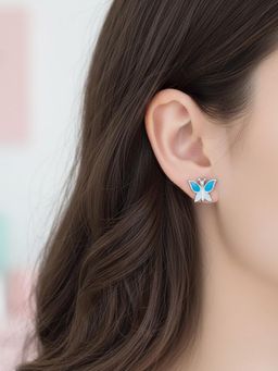 925 SILLER - 925 Pure Silver Blue Stud Earrings