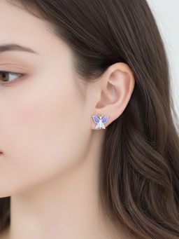 925 SILLER - 925 Pure Silver Purple Stud Earrings