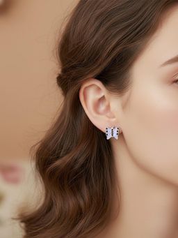 925 SILLER - 925 Pure Silver Purple Stud Earrings