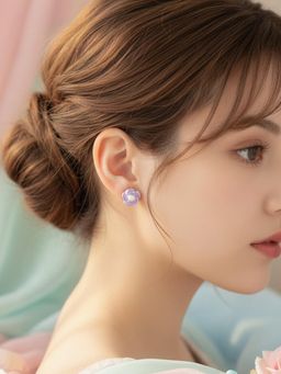 925 SILLER - 925 Pure Silver Purple Stud Earrings